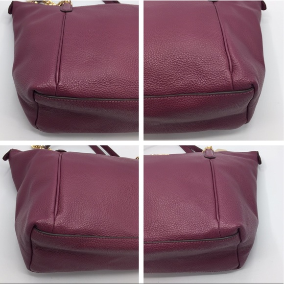 Coach Dark Berry Leather Shoulder Tote Bag - Picture 7 of 16